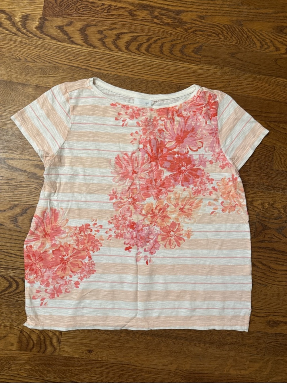 J. Jill Coral Floral Stripe Short Sleeve Tee size medium